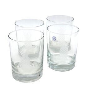 Badash Lead Crystal Etched Pineapple Glasses Rocks X 4
